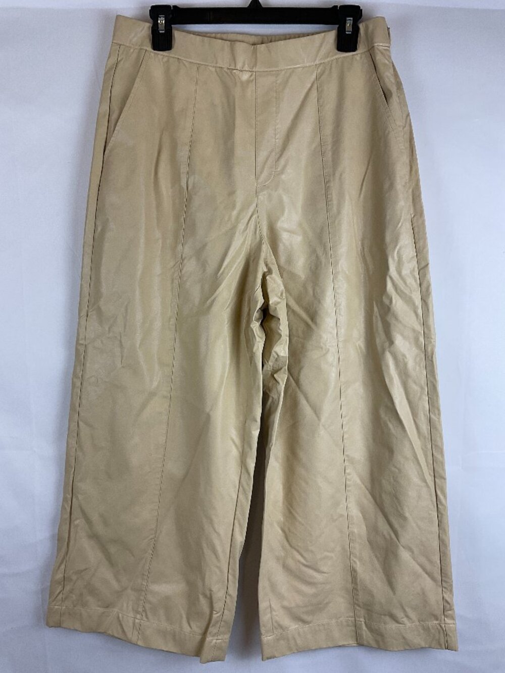 Tyler Boe Faux Leather Pants 10 Beige Wide Ankle Pockets
